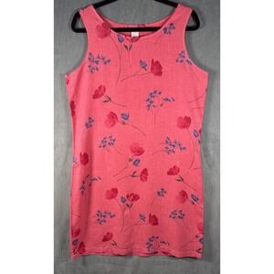 Soft As A Grape Floral Sleeveless Linen Shift Dress Pink Poppy 100% Linen Size M